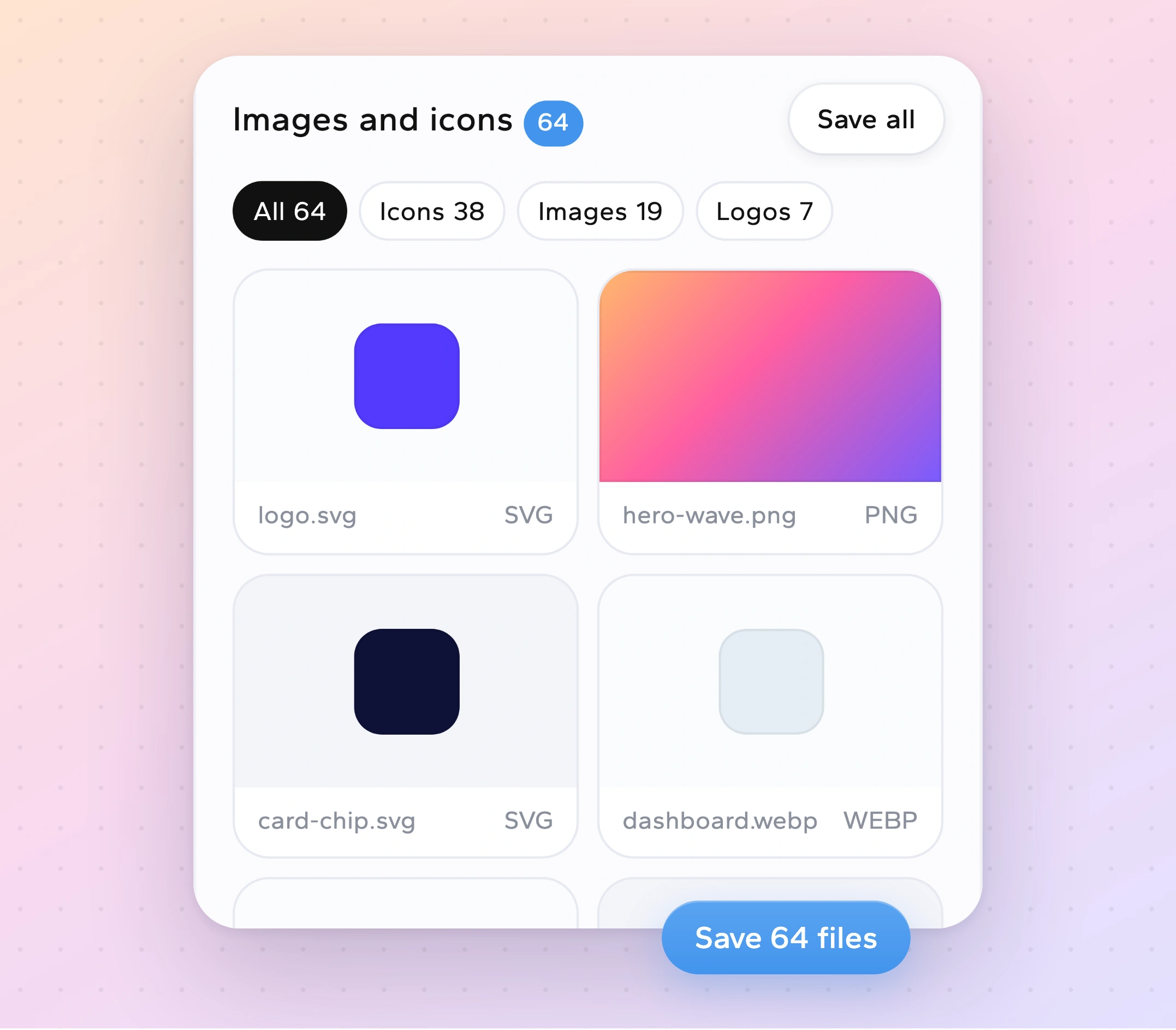 Take: 64 images and icons collected from stripe.com, ready to save